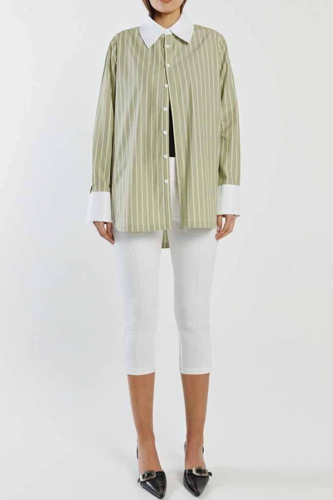 Niall Shirt - Green / White Stripe