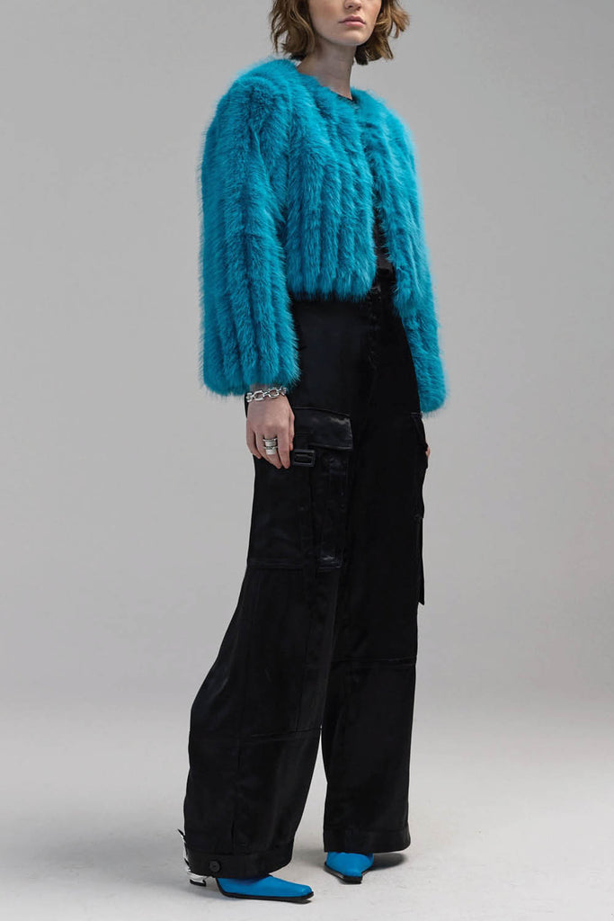 Gingko Faux Fur Bolero - Aqua