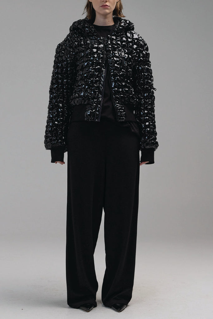 Tamar HIgh Shine Quilted Puffer Jacket - Black