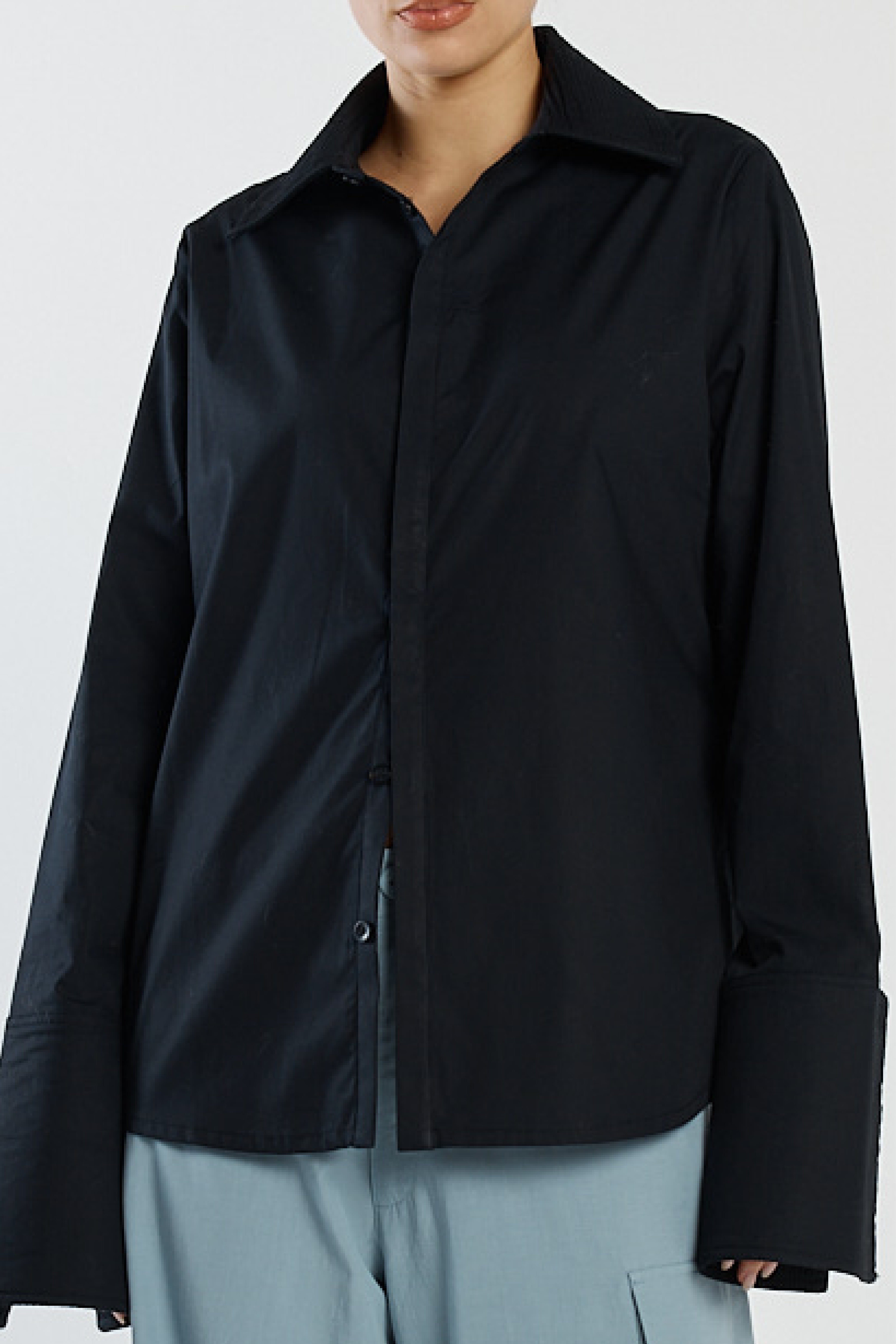 Ontario Shirt -Pintuck Cuff Cotton Shirt Black